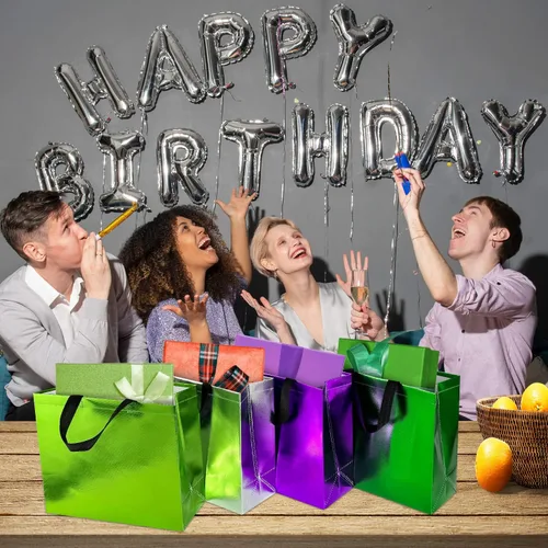 Miniatura 4 de GITMIWS Bolsas de regalo brillantes de 13 pulgadas con pañuelos, juego de 18 bolsas reutilizables de colores mixtos, tamaño grande, ideal como bolsa