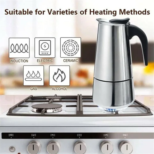 Miniatura 6 de Cafetera eléctrica del percolador, olla de mesa de café espresso de fondo ancho de acero inoxidable (3.4 fl oz)
