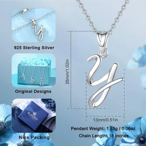 Miniatura 135 de EUDORA Collares de plata esterlina con inicial para mujer, regalos clásicos de 26 letras sin cuello para niñas, hermana, madre hija, cadena de 18