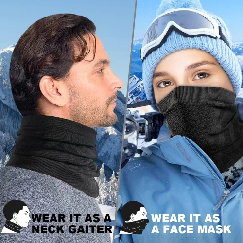 Miniatura 6 de WTACTFUL Calentador de Cuello de Invierno Polaina a Prueba de Viento Máscara Facial Pasamontañas Bandana para Esquí Snowboard Todo negro