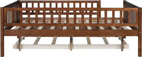 Miniatura 6 de Harper & Bright Designs Cama diván Full con cama nido, marco de cama nido de madera Full con barandas de seguridad, cama Full Montessori para Nuez