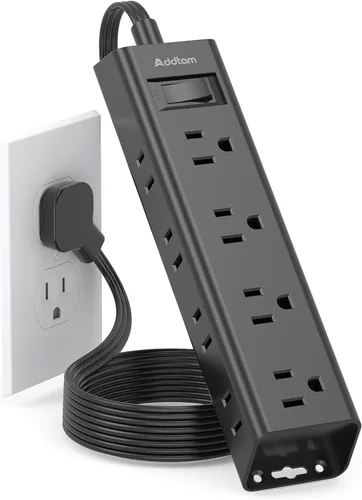 Miniatura 13 de ADDTAM - Tira de alimentación de enchufe plano, cable de extensión plano ultradelgado - ADDTAM 12 enchufes AC de lados 3 múltiples, 5 pies, Blanco