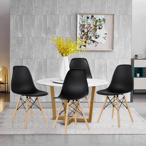 Miniatura 9 de DORTALA Sillas de comedor premontadas, sillas de plástico con patas de madera, respaldo ergonómico, sillas sin brazos de estilo moderno para sala