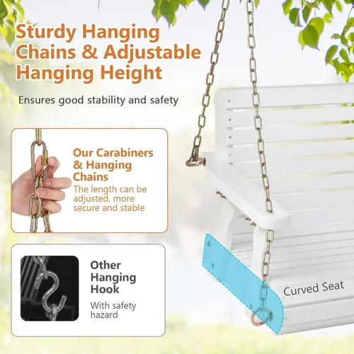 Miniatura 6 de Tangkula Columpio colgante para porche para 2 personas, columpio de banco al aire libre con cadenas ajustables, respaldo alto, reposabrazos