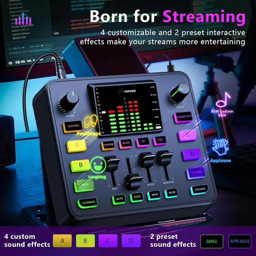 Miniatura 7 de Paquete de equipo de podcast, mezclador de audio con micrófono dinámico para PC, juego de equipos de juegos para grabación de podcasts, cambiador