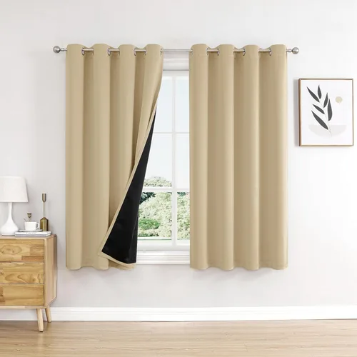 Miniatura 55 de ChrisDowa - Cortinas 100% opacas, para dormitorio, con forro negro, 2 capas gruesas, aislamiento térmico y ojales, 63 pulgadas de largo, juego de 2