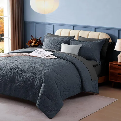 Miniatura 2 de Geniospin Juego de edredón tamaño matrimonial, ropa de cama con textura para todas las estaciones, con edredón, sábanas, fundas de almohada y fundas