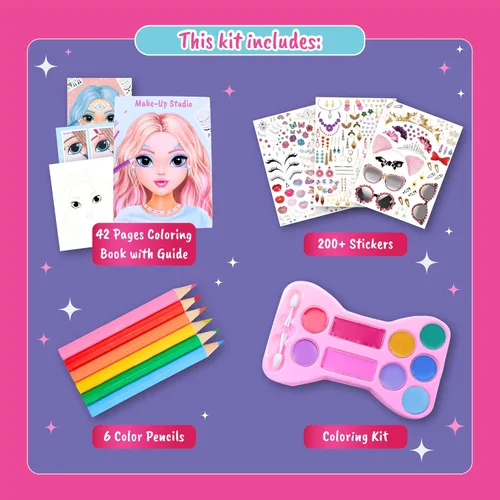 Miniatura 3 de BSCOOL Artista de maquillaje. Maquillaje divertido 3 en 1, calcomanías, kit de colorear, incluye lápices de colores, paleta de maquillaje y más