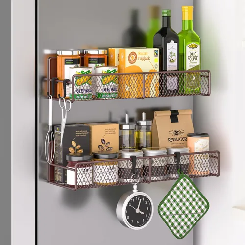 Miniatura 21 de Estante magnético para especias para refrigerador, paquete de 7 estantes magnéticos fuertes 100% de metal, organizador de especias con soporte