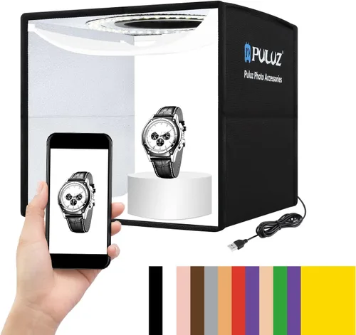 PULUZ Caja de luz de estudio fotográfico de 10 x 10 pulgadas, caja de carpa de fotografía plegable portátil, pequeña caja de luz para tomas lightbox