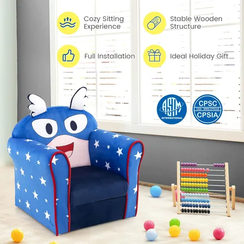Miniatura 9 de Costzon Sofá para Niños con Reposabrazos con Patrón, Muebles para Niños Pequeños con Construcción de Madera Resistente, Sofá para Niños en Edad