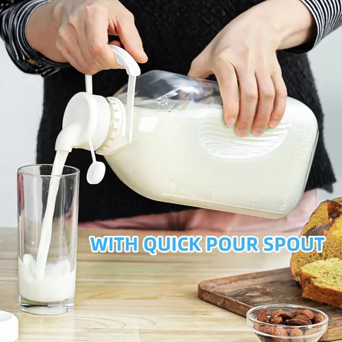 Miniatura 2 de Syntic Botella de leche de vidrio de 2 cuartos con tapa de rosca hermética reutilizable y resistente, botellas de vidrio de 64 oz para leche