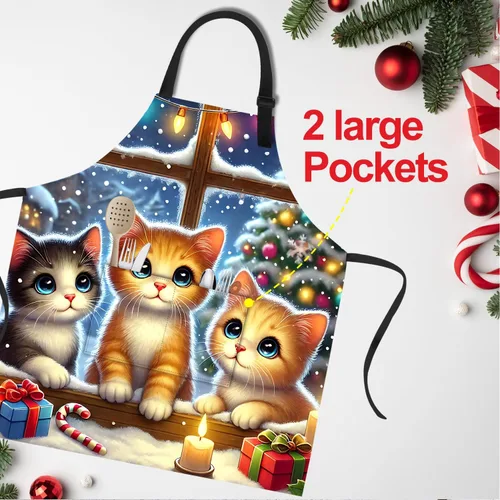 Miniatura 4 de Delantal de Navidad de THISFIND con 2 bolsillos, cuello ajustable para mujeres, hombres y adultos, ideal para cocina, parrilla, horneado