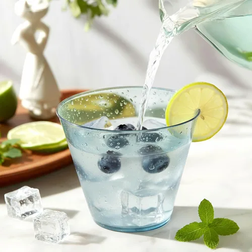 Miniatura 5 de Glowserve Paquete de 50 vasos de plástico transparente de 9 onzas, vasos de plástico azul transparente para cóctel, vasos desechables para fiestas