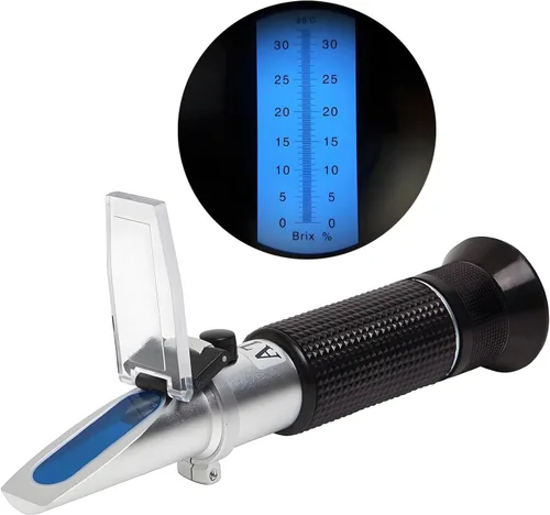 QUMOX Refractómetro para pruebas Brix, escala 0-32% con ATC, ideal para monitoreo de savia en etapa temprana, jugo de frutas, vino y elaboración de