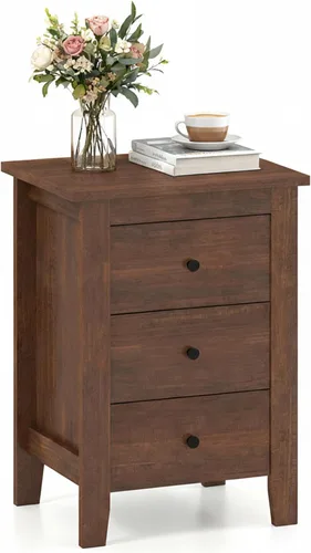 Mesita de noche, mesita de noche con 3 cajones de almacenamiento, mesa auxiliar vintage para dormitorio, espacios pequeños, mesita de noche