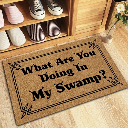 Miniatura 4 de MjiejieM Divertidos felpudos con texto en inglés «What are You Doing in My Swamp» para interiores y exteriores, tapete de bienvenida para interiores