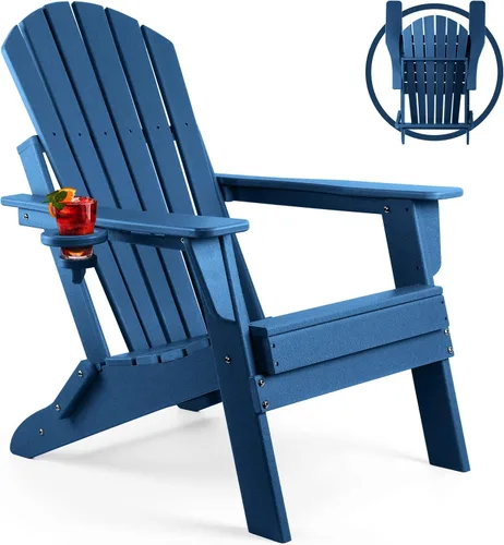 Miniatura 49 de FUNBERRY Juego de 6 sillas plegables Adirondack para todo tipo de clima, sillas para hogueras de polietileno de alta densidad con portavasos