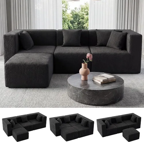Miniatura 9 de MONVANE 55.5" Convertible Loveseat Sofa, 2-in-1 Boneless Sleeper Sofa Bed Futon Couch with Storage Pocket, Comfy Chenille Deep Seat Boneless Couch