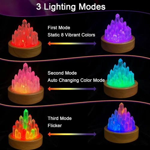 Miniatura 5 de Lámpara de cristales curativos con base de luz de madera, lámpara de noche de cuarzo transparente, lámpara de ambiente de cristal curativo natural
