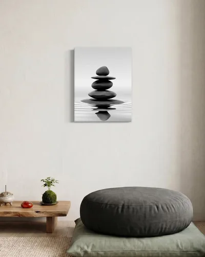 Miniatura 5 de HesenDot Arte de pared con piedras zen en blanco y negro, impresión en lienzo de rocas equilibradas de 12 x 16 pulgadas, póster estético relajante