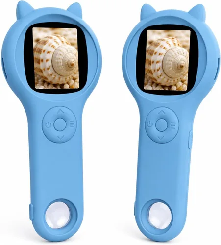 Miniatura 12 de Microscopio de exploración al aire libre para niños, microscopio digital portátil 500X con pantalla IPS de 2 pulgadas, juguete STEM de viaje de Azul