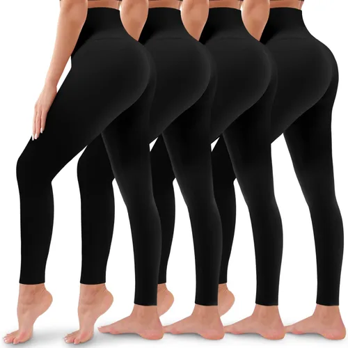 Paquete de 4 leggings para mujer, pantalones de yoga de cintura alta con control del abdomen, levantamiento de glúteos y que no se transparentan,