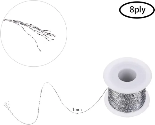 Miniatura 3 de Cuerda metálica plateada de 0.039 in, hilo no elástico para hacer joyas, etiquetas colgantes, 328.1 ft/109 yardas Plata
