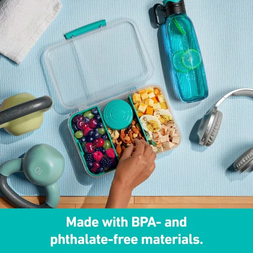 Miniatura 2 de Sistema TO GO Bento Box Create - Loncheras escolares de 1.48 L con compartimentos y recipiente para snacks sin BPA, 2 unidades, color verde menta