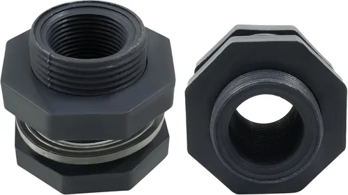 Miniatura 14 de 1 unidad Accesorio de Mamparo NPT2 de PVC, Conector de Tanque de Agua de Plástico de 2 Pulgadas con Rosca Pasante para Barriles de Lluvia, Acuarios