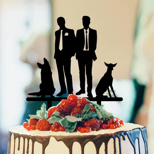 Miniatura 14 de Decoración rústica para tartas de boda del mismo sexo, silueta de novios, decoración para tartas de boda con Rottweiler y Basset Hound Novio y Novio