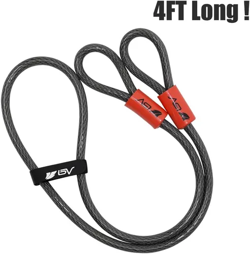 Miniatura 3 de BV Candado de seguridad de cable resistente de 4 pies con bucles – Cable de alambre trenzado de acero extra grueso de 10 mm (3/8"), resistente a