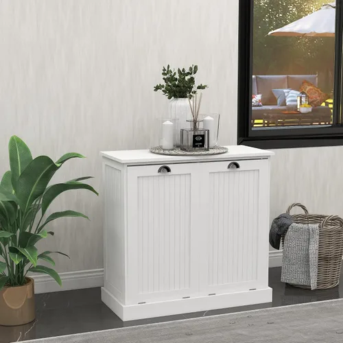 Miniatura 10 de Cesto de Ropa Sucia Alto con Puertas Dobles Abatibles, Gabinetes Grandes de Almacenamiento Extraíbles para Cuarto de Lavado, Gabinete de Baño