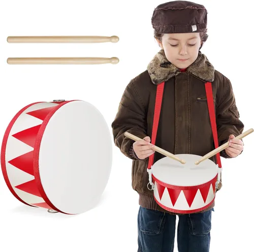 Juego de batería para niños, batería de madera de 8 pulgadas con correa ajustable, 2 baquetas, juego de instrumentos musicales sensoriales