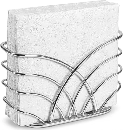 Servilletero para mesa – Dispensador de servilletas vertical de hierro plateado para servilletas de papel, dispensador de servilletas para cocina,