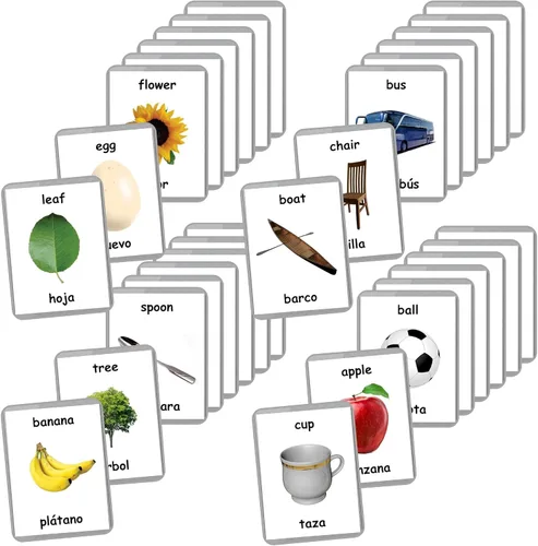 Tarjetas didácticas bilingües en español inglés | Tarjetas flash laminadas | Elige tu conjunto (objetos del alfabeto)