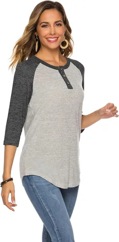 Miniatura 5 de HOCOSIT - Camiseta básica de verano para mujer con cuello redondo, estilo novio y manga raglán