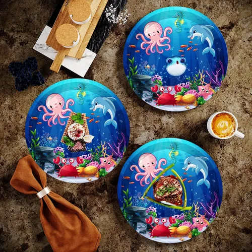 Miniatura 3 de 40 piezas de suministros para fiesta de cumpleaños bajo el mar, platos de papel para fiesta de vida marina oceánica, platos de postre de animales