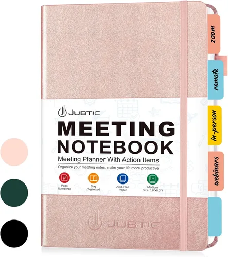 Miniatura 8 de JUBTIC Cuaderno de reuniones para el trabajo con artículos de acción, planificador de proyectos de cuero, cuaderno de notas de reuniones
