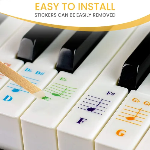 Miniatura 5 de QMG Calcomanías para teclado de piano para 88/76/61/54/49/37 teclas grandes para aprendizaje, letras extraíbles para teclado de piano, etiqueta