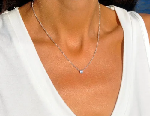 Miniatura 4 de ASCOMY Delicado collar con colgante solitario de diamante de circonita cúbica para mujer, chapado en oro de 14 quilates, redondo y cuadrado