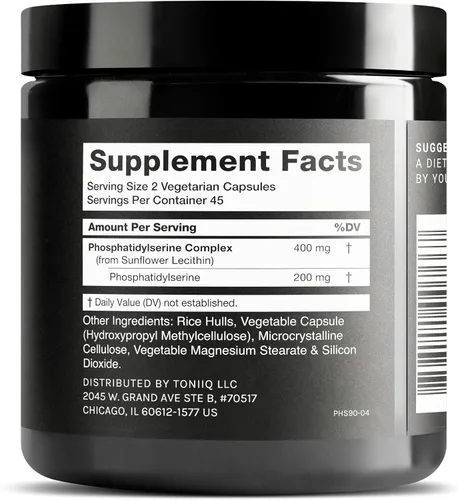 Miniatura 2 de Toniiq Fosfatidilserina - Fórmula de 400 mg - La primera del mundo con 50% de pureza - La mayor pureza en los EE. UU. - Suplemento