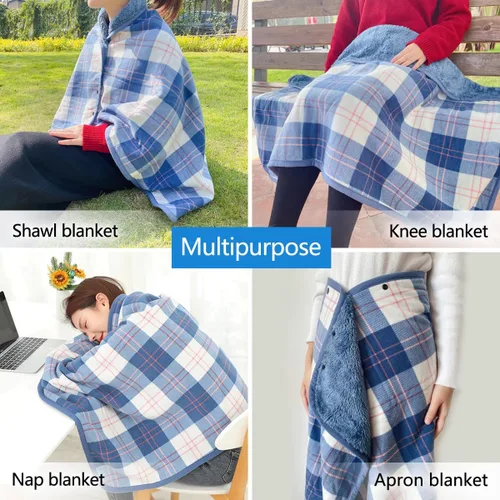 Miniatura 2 de Missmat-Manta portátil, poncho con botones (55 pulgadas de largo x 39.3 pulgadas de ancho), cómodo chal a cuadros para oficina, cama, sofá y Azul