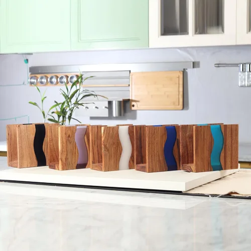 Miniatura 2 de Servilletero de madera de acacia y resina epoxi transparente para mesa, organización rústica de servilletas de granja para cocina, comedor