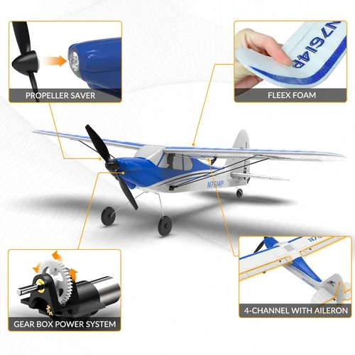 Miniatura 8 de VOLANTEXRC Avión Entrenador RC Sport Cub 4CH con control remoto, avión con protector de hélice, estabilizador de giro de 6 ejes y 3 modos de vuelo