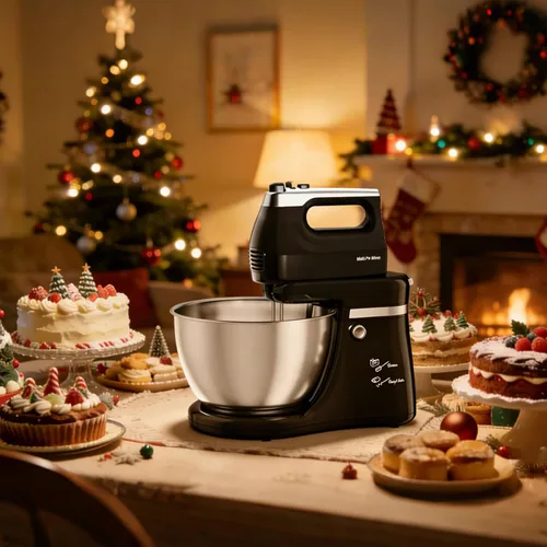 Miniatura 6 de Batidora de pie 2 en 1 de 4.8 cuartos de galón, batidora de cocina eléctrica con tazón giratorio automático y cabezal inclinable, máquina de hornear