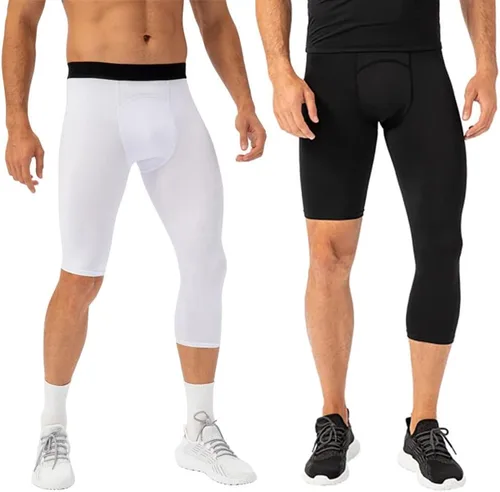 Miniatura 53 de Pantalones de compresión para hombre, mallas de compresión de una pierna para baloncesto, capri 3/4, leggings atléticos, capa base de secado fresco