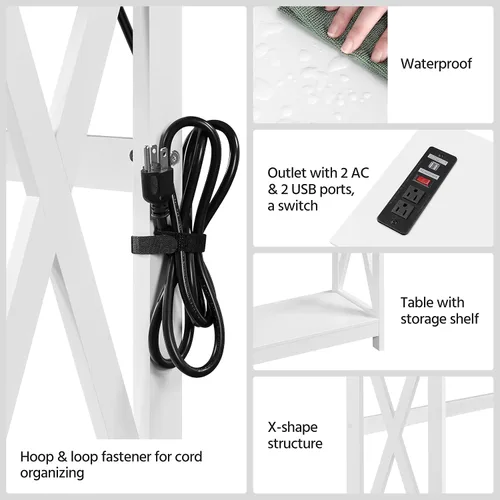 Miniatura 6 de Yaheetech Mesa Consola de 40" con 2 Tomacorrientes y 2 Puertos USB, Mesa de Entrada de Madera con Diseño en Forma de X, Mesa Angosta para Sofá
