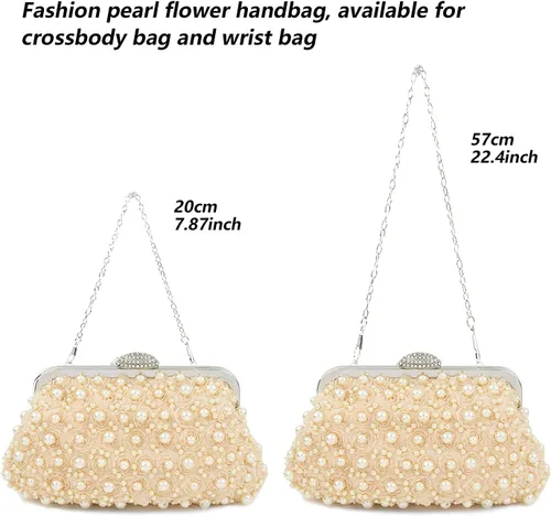 Miniatura 5 de Carwales Bolso de noche de flores con perlas para mujer, bolso de noche para boda, baile, baile de graduación, bolsos de novia