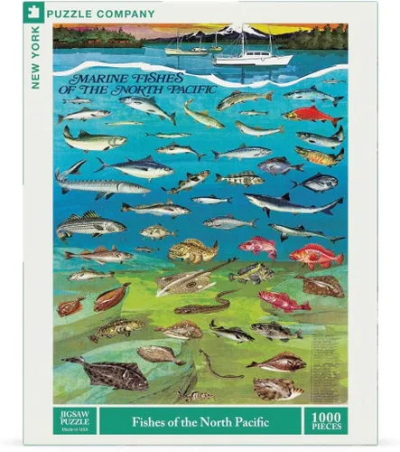 New York Puzzle Company - Vintage Images Fishes of the North Pacific - Rompecabezas de 1000 piezas para noches de juego familiares